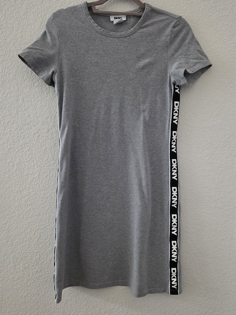 DKNY Grey Logo-Trim Midi T-Shirt Dress